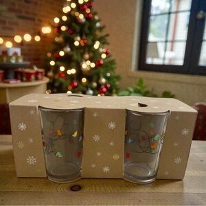New! Pottery Barn Icon Holiday Lights Drinking Glasses – Set of 4 | NIB